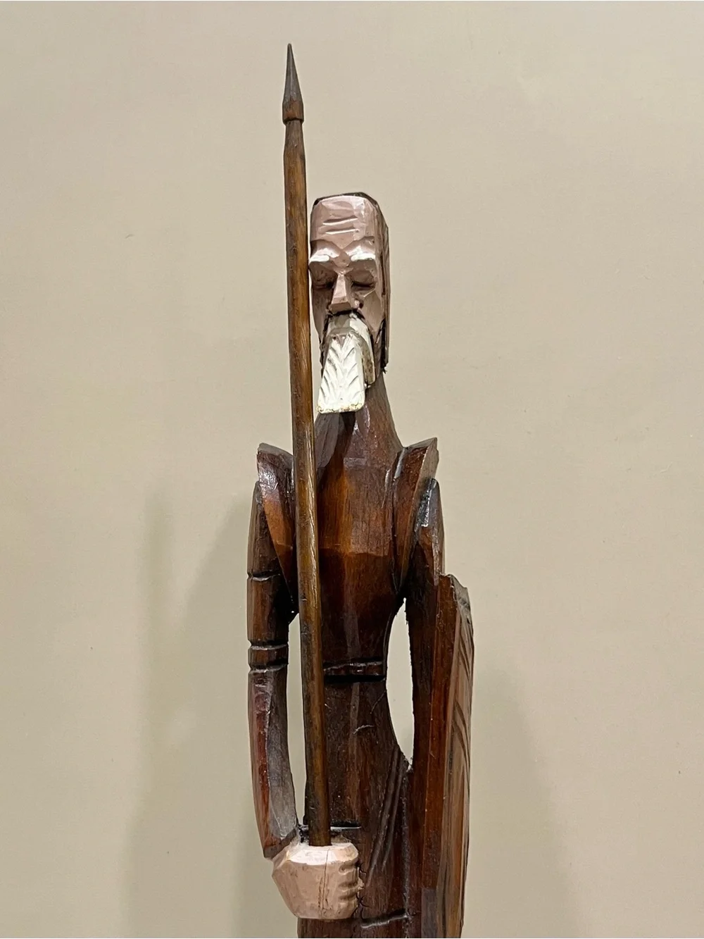Mid Century Modern Hand Carved Wood Don Quixote Statue Brutalist Spanish Revival